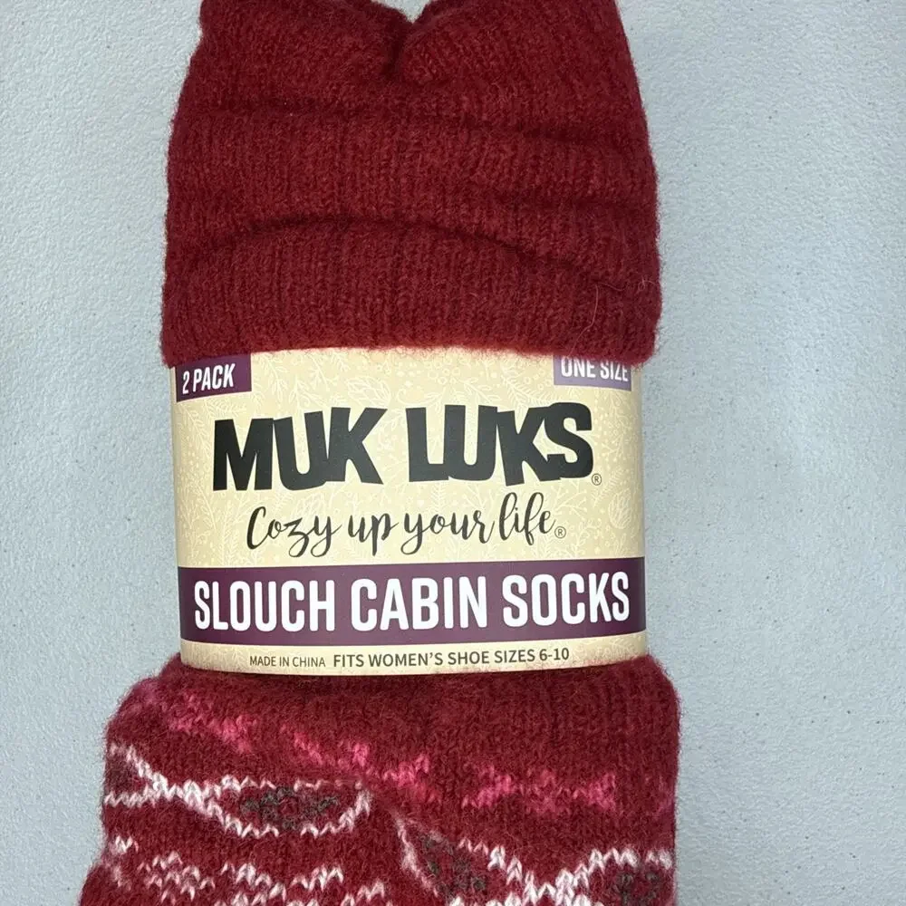 Muk Luke 2 Pack Women’s Slouch Cabin Socks Red Fairisle One Size Fits Most